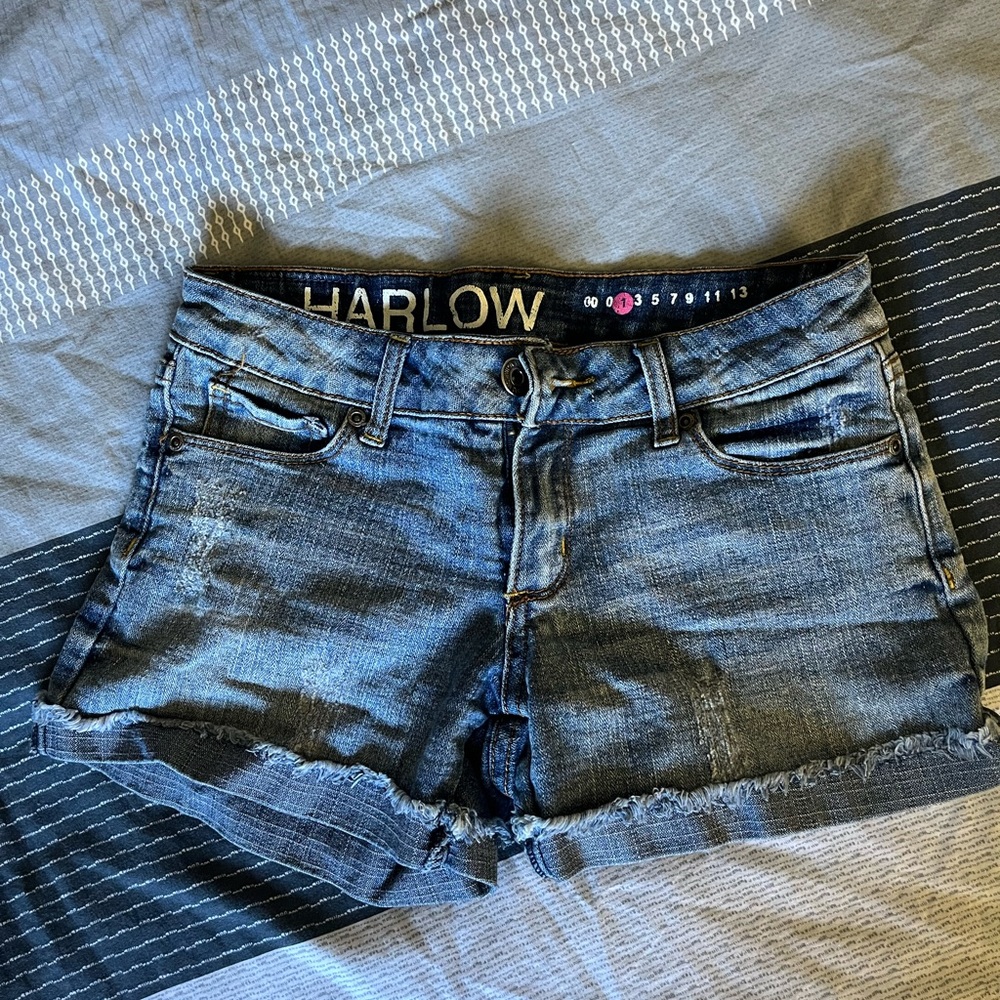 Distressed jean shorts